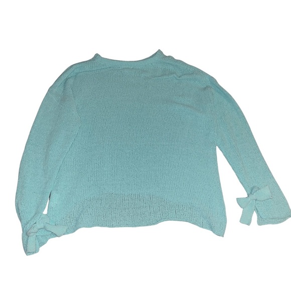 Coco + Jaimeson Aqua Knit Sweater XL Bow Sleeve Lightweight Pullover Cozy - Picture 5 of 5